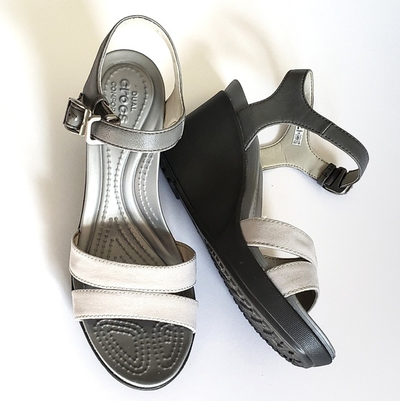 CROCS Shoes - Crocs Dual Comfort Gray Wedge Sandals